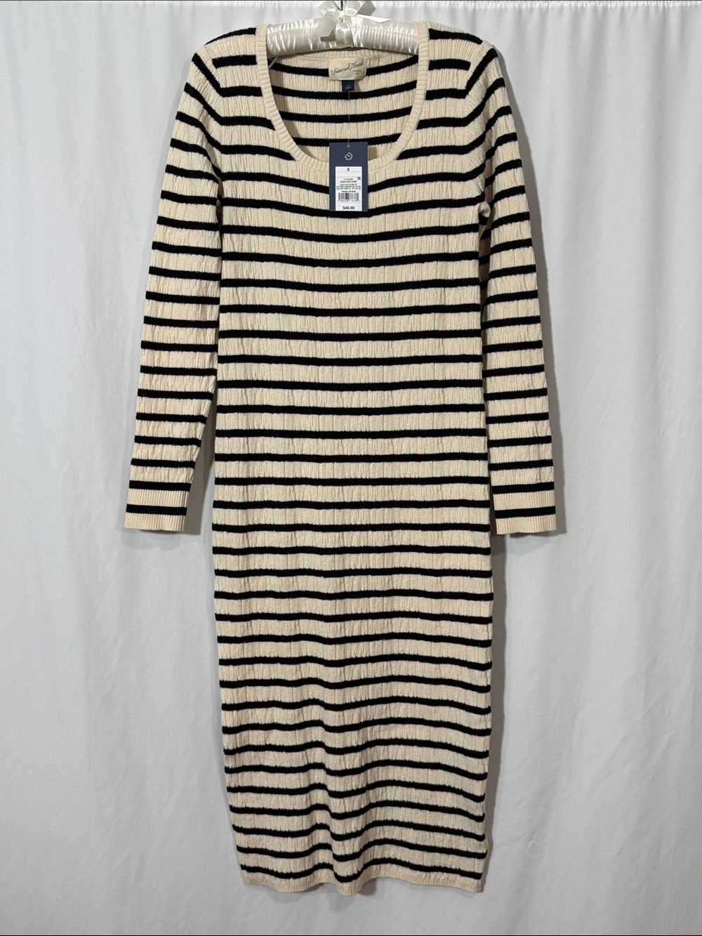 Universal Thread Cream and Black Striped Ribbed Long Sleeve Dress
